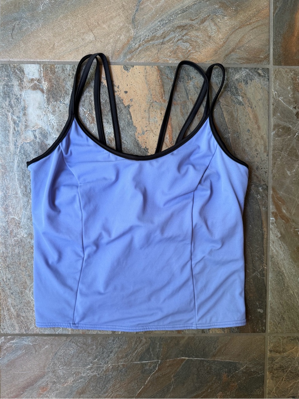 Miraclesuit Periwinkle Purple Black Strappy Tankini Swim Top Women's Size 14
